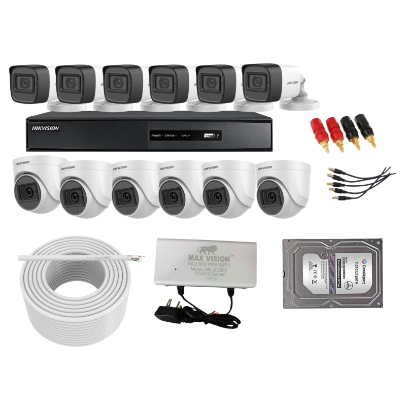 Hikvision Full HD 2MP 12 camera audio Full HD DVR Kit