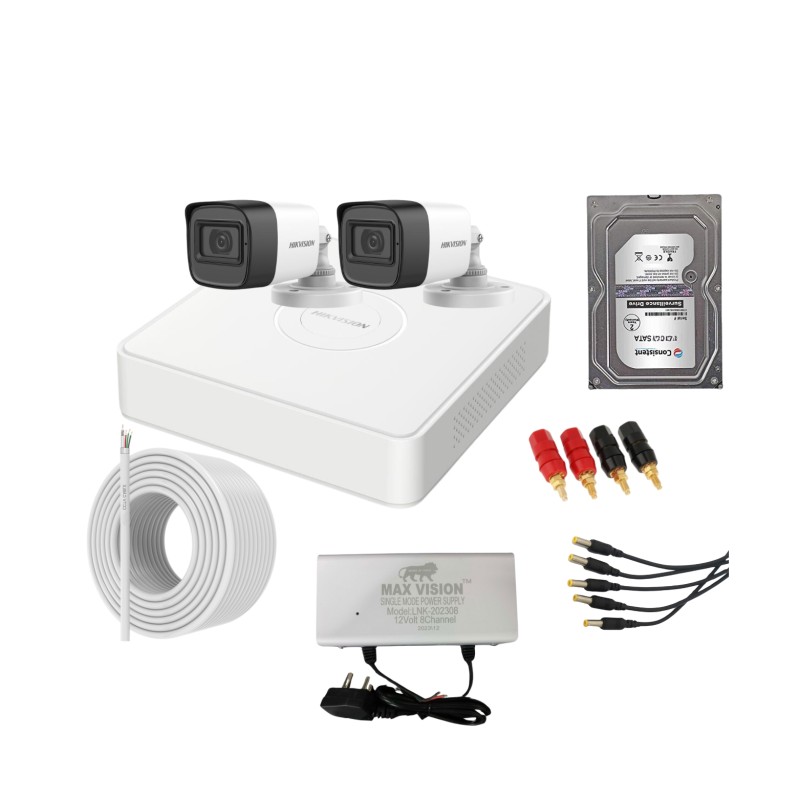 Hikvision Full HD 2MP 2 Camera bullet With Audio 2mp Full HD DVR Kit