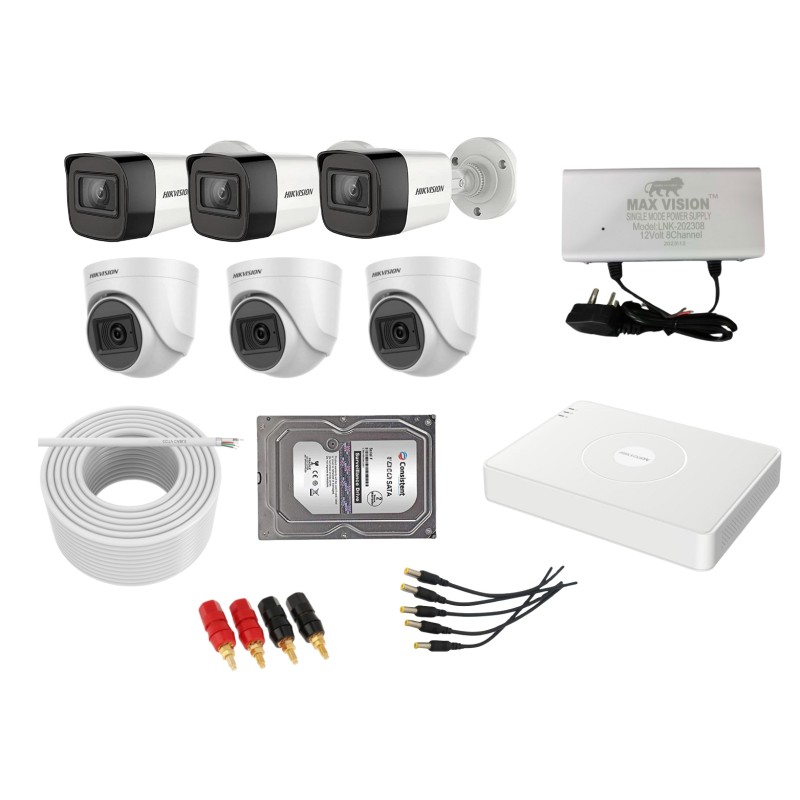 Hikvision Full HD 2MP 6 Camera audio 2MP Full HD DVR Kit